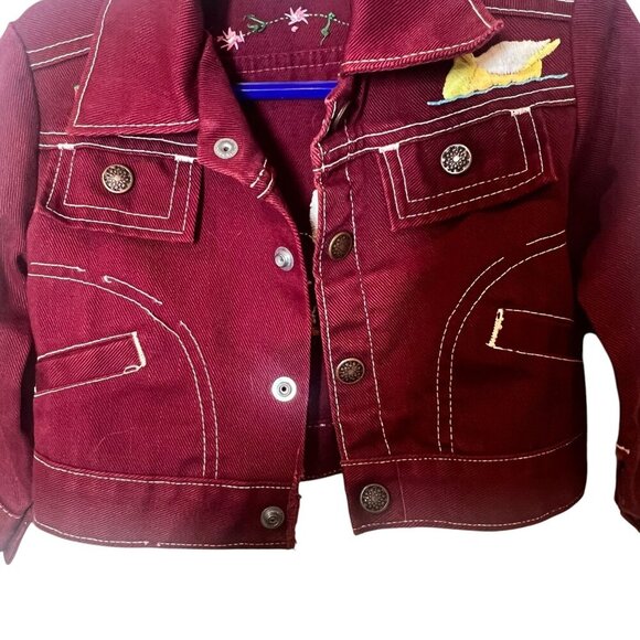 Vintage Towncraft Jr Boys Embroidered Maroon Denim Jacket W/ Rooster size 3 - Picture 11 of 11